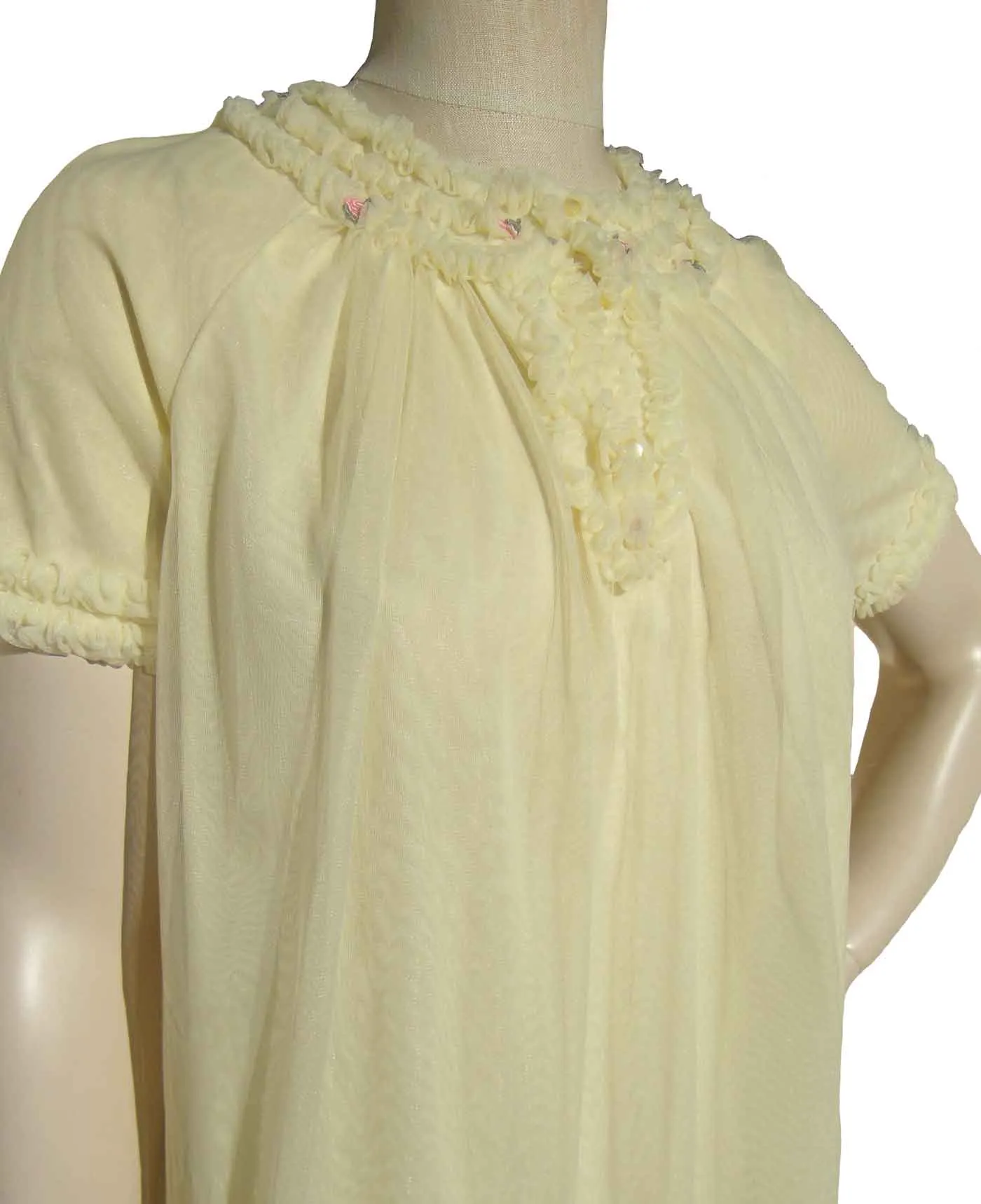 Vintage 60s Negligee St. Michael Yellow Chiffon Nightgown & Robe Lingerie Set S / M