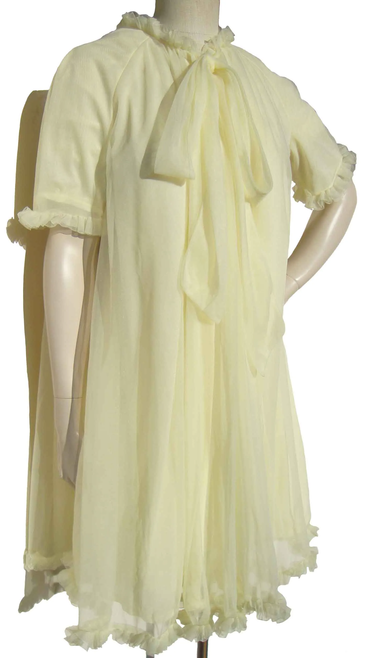 Vintage 60s Negligee St. Michael Yellow Chiffon Nightgown & Robe Lingerie Set S / M