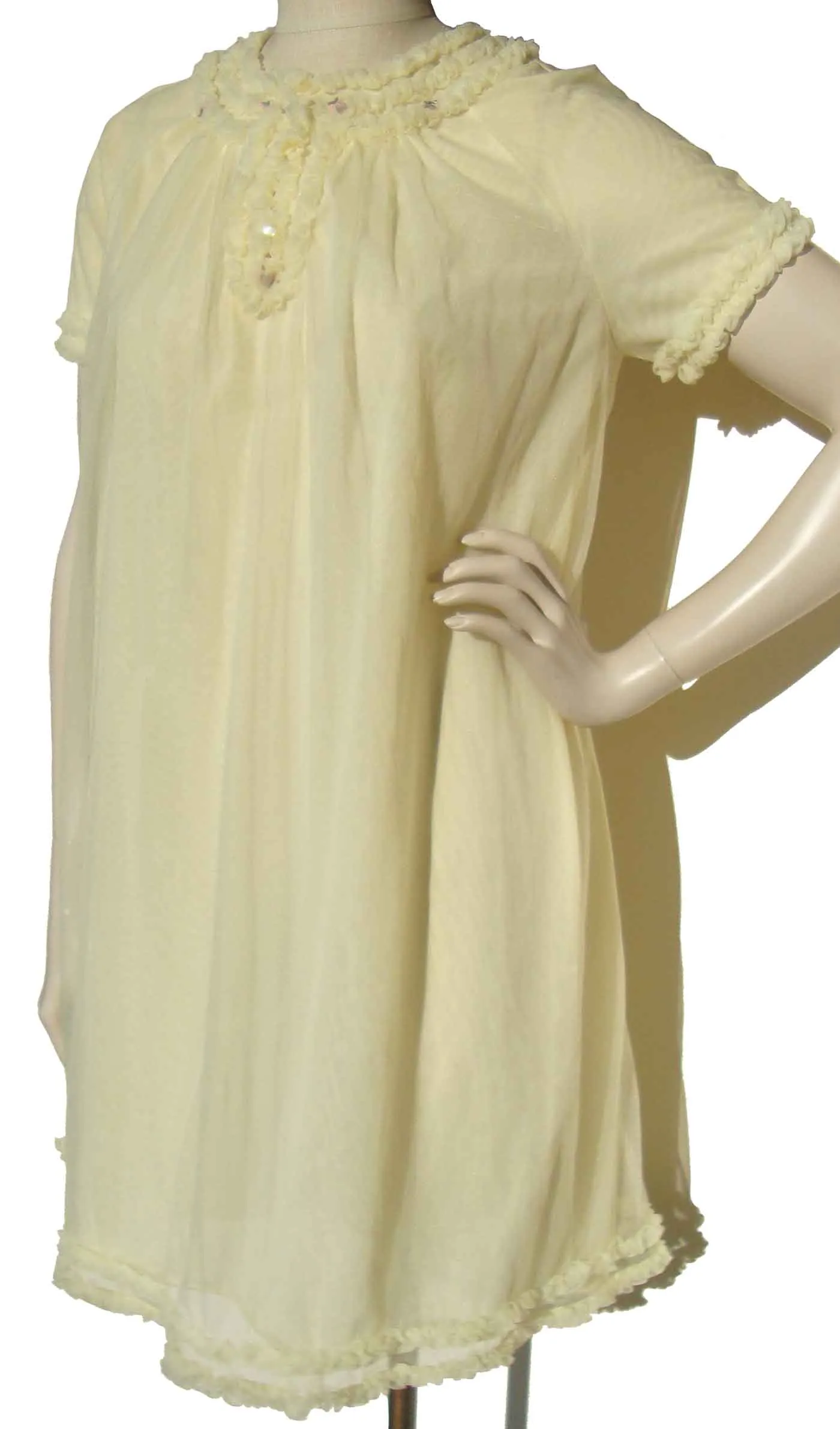 Vintage 60s Negligee St. Michael Yellow Chiffon Nightgown & Robe Lingerie Set S / M