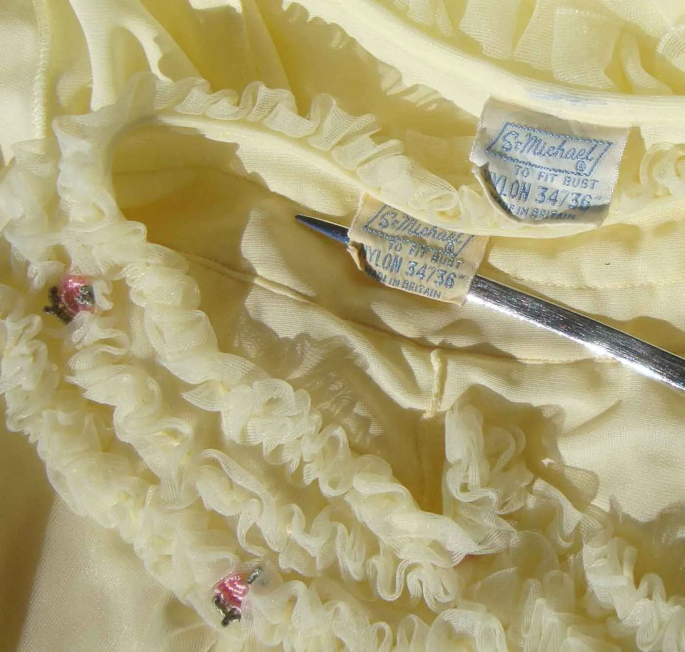 Vintage 60s Negligee St. Michael Yellow Chiffon Nightgown & Robe Lingerie Set S / M