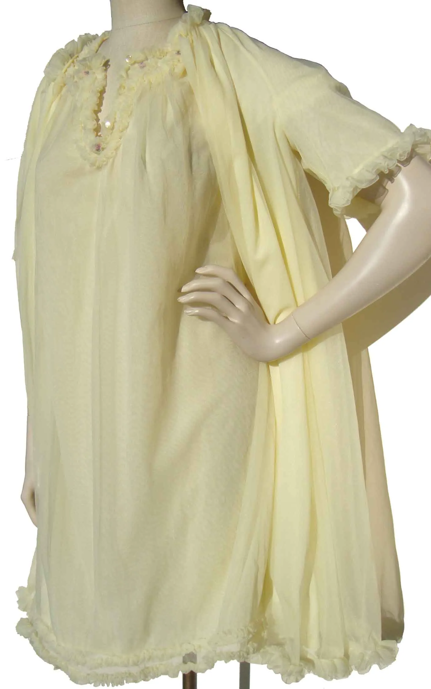 Vintage 60s Negligee St. Michael Yellow Chiffon Nightgown & Robe Lingerie Set S / M