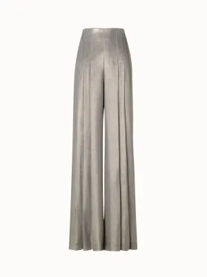 Wide Leg Silk Lurex Pants with Front Pleats