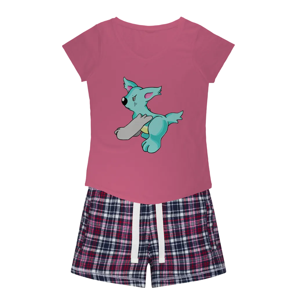 Wolfin Women's Sleepy Tee and Flannel Short