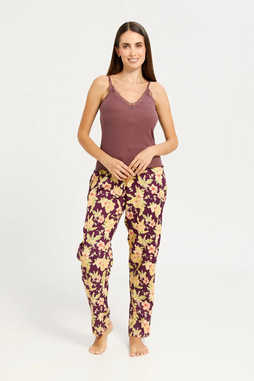 Women Purple Woven Pyjama Bottom