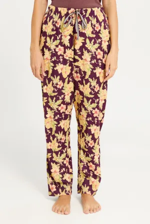 Women Purple Woven Pyjama Bottom
