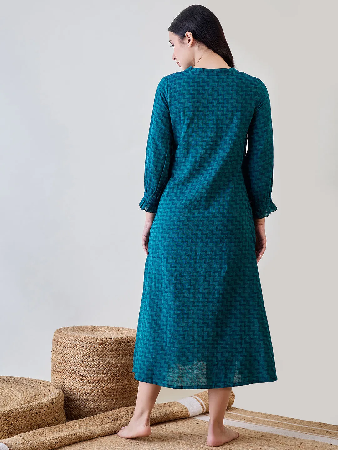 Women's Blue Cotton Solid Plain Nightdress - The Kaftan Company
