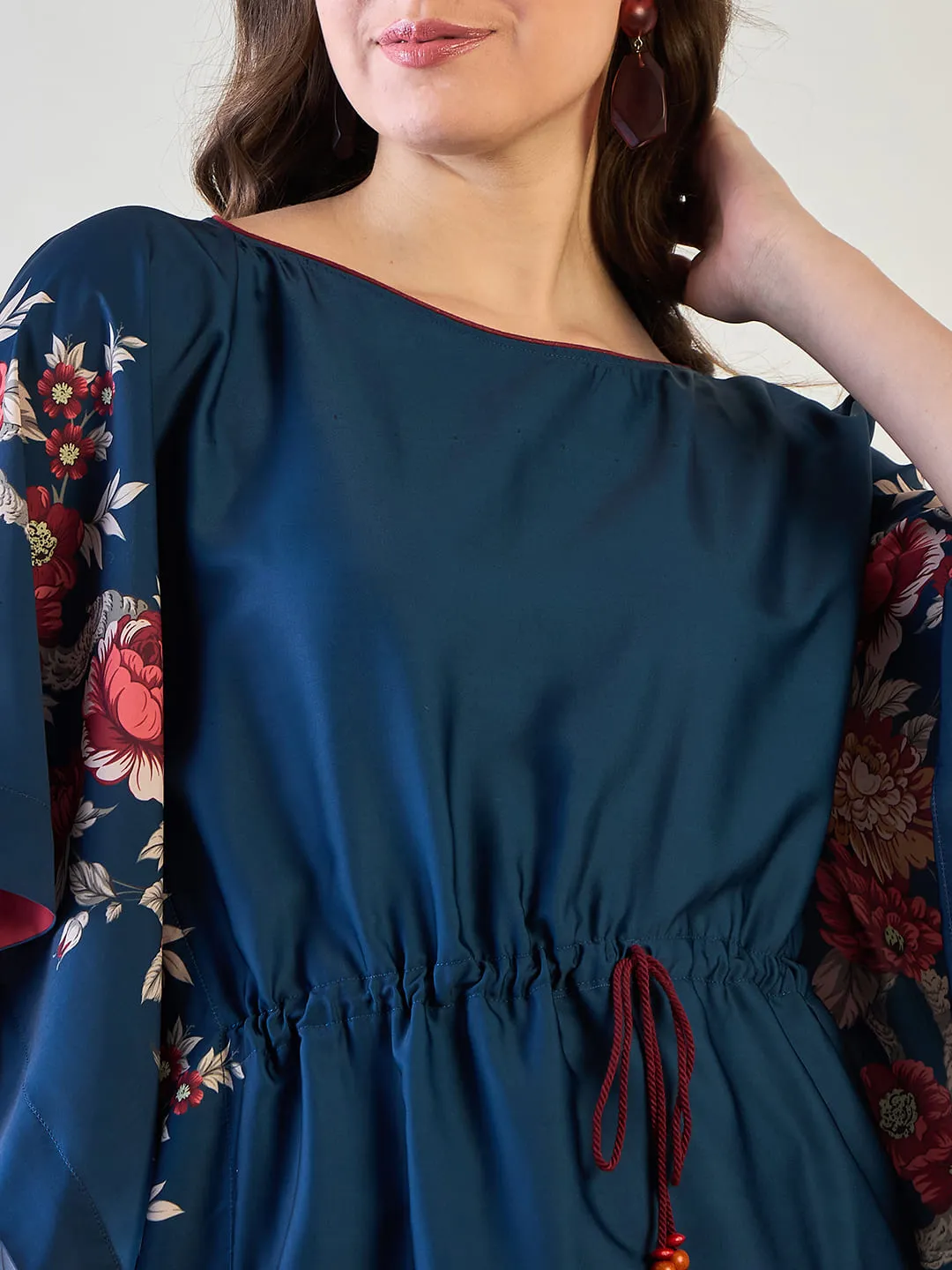 Women's Blue Floral Kaftan Top - The Kaftan Company