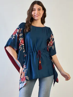Women's Blue Floral Kaftan Top - The Kaftan Company