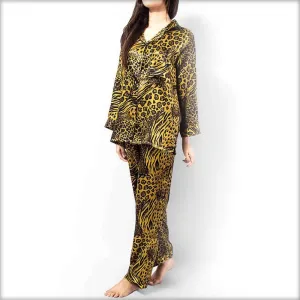 Yellow & Black Tiger Print Pajama Set Nightwear